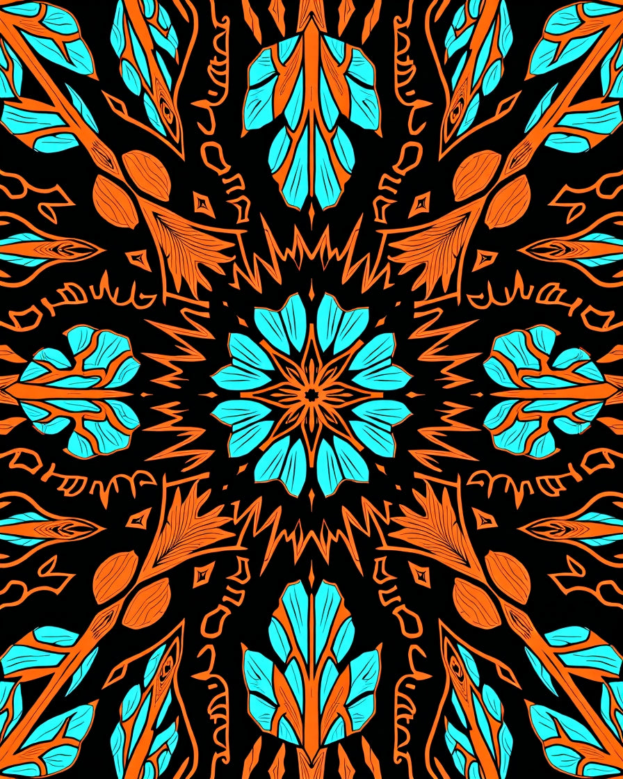 Bold Orange Aqua Mandala Pattern Rug