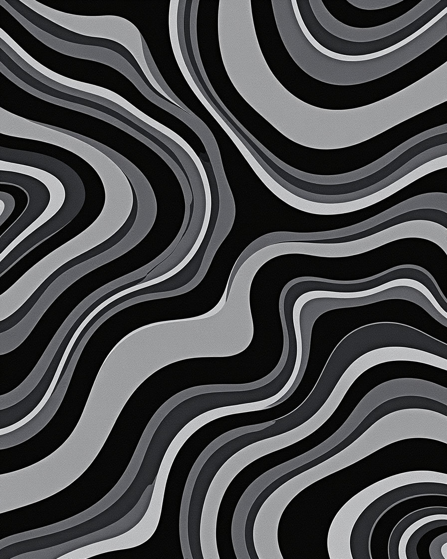 Monochrome Abstract Wave Pattern Rug