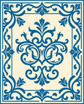 Classic Blue Floral Scroll Border Rug