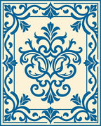 Classic Blue Floral Scroll Border Rug