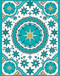 Teal Starburst Floral Mandala Pattern Rug
