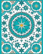 Teal Starburst Floral Mandala Pattern Rug