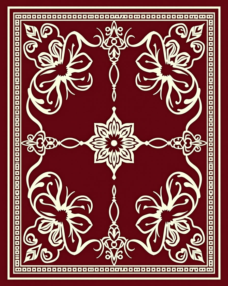 Intricate Floral Arabesque Border Design Rug