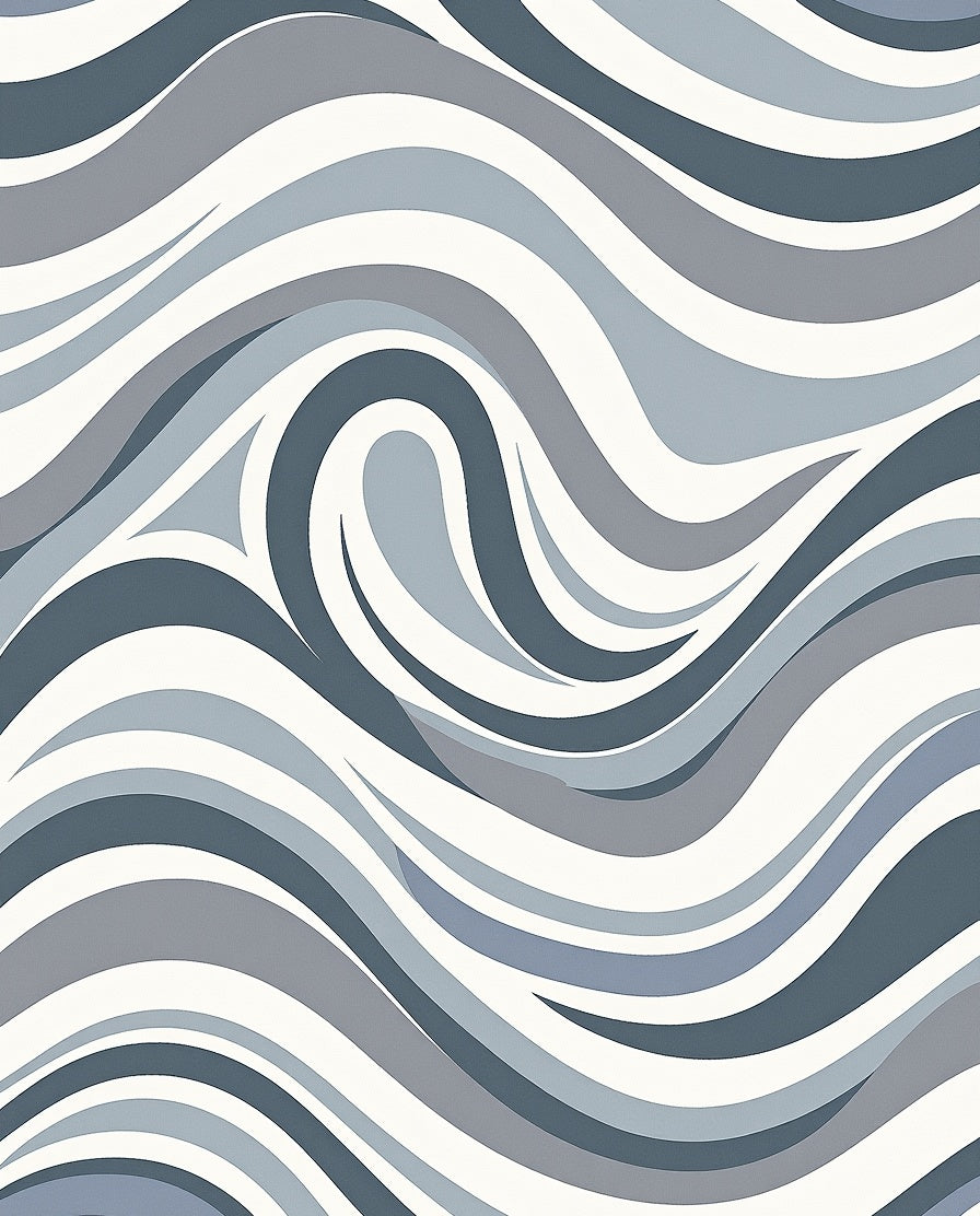 Abstract Blue Grey Wave Pattern Rug