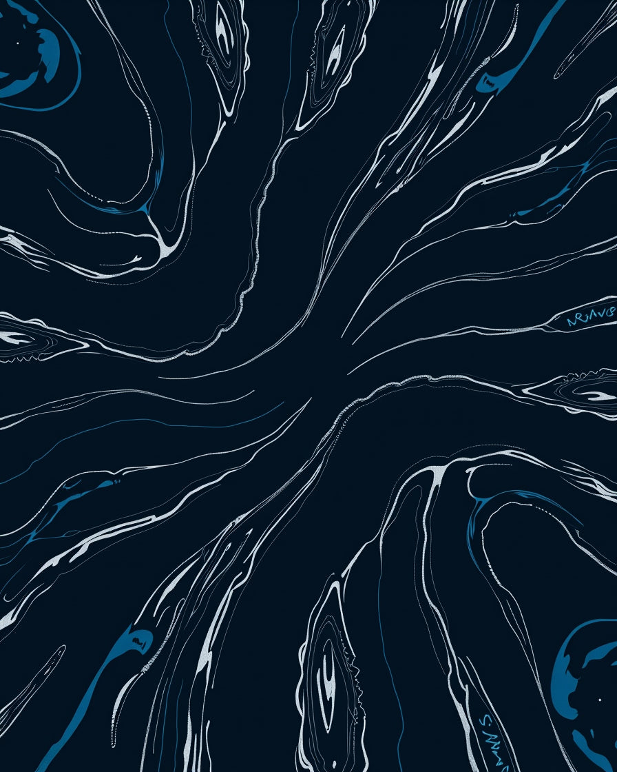 Dark Blue Swirl Organic Abstraction Rug