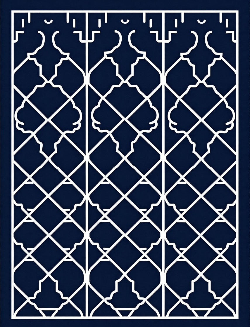Intricate Indigo Lattice Geometric Design Rug