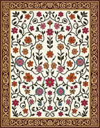 Floral Vine Pattern With Ornate Border Rug
