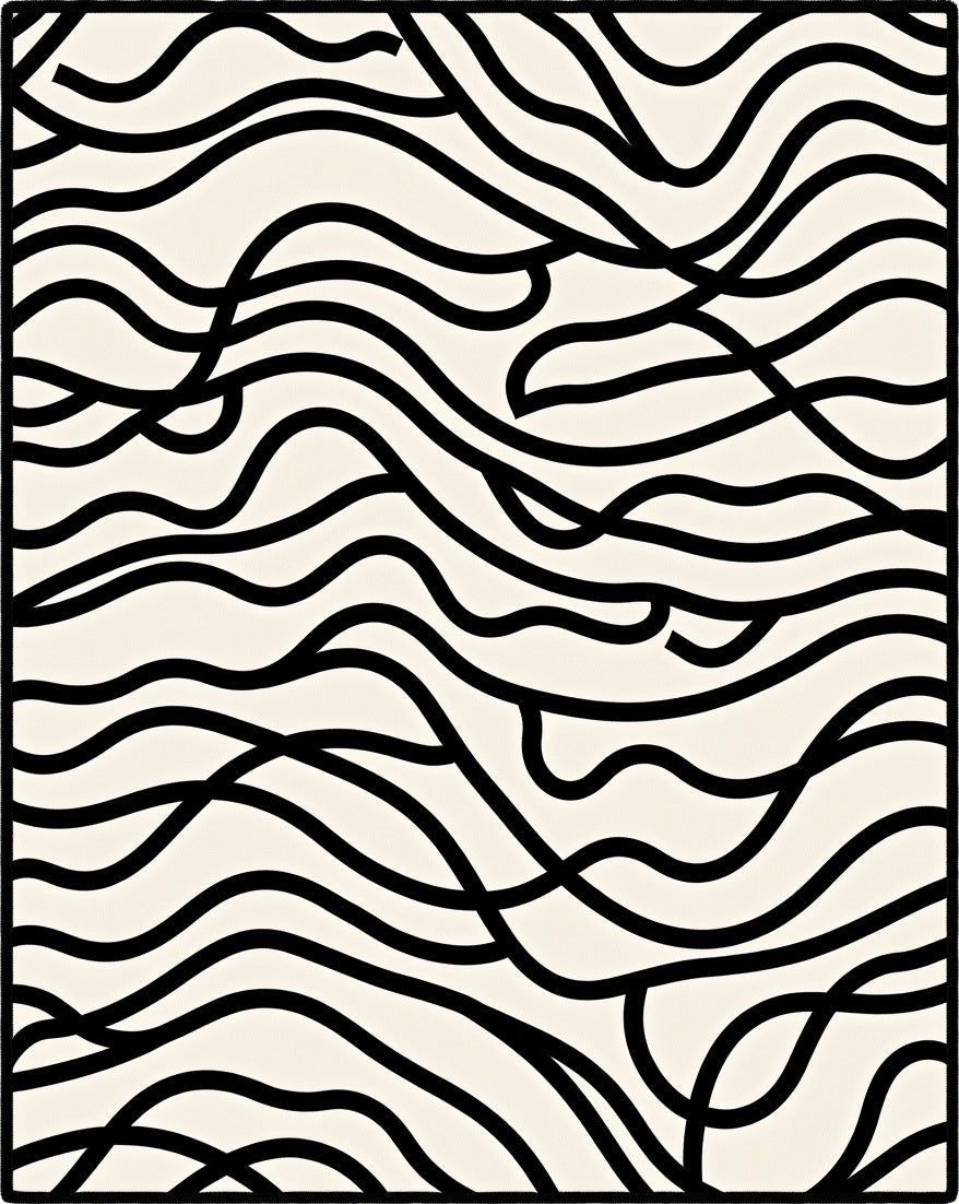 Abstract Black Wave Pattern Rug