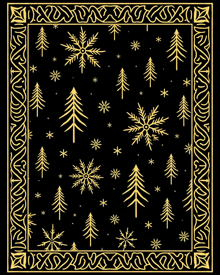 Golden Snowflake Forest Border Rug