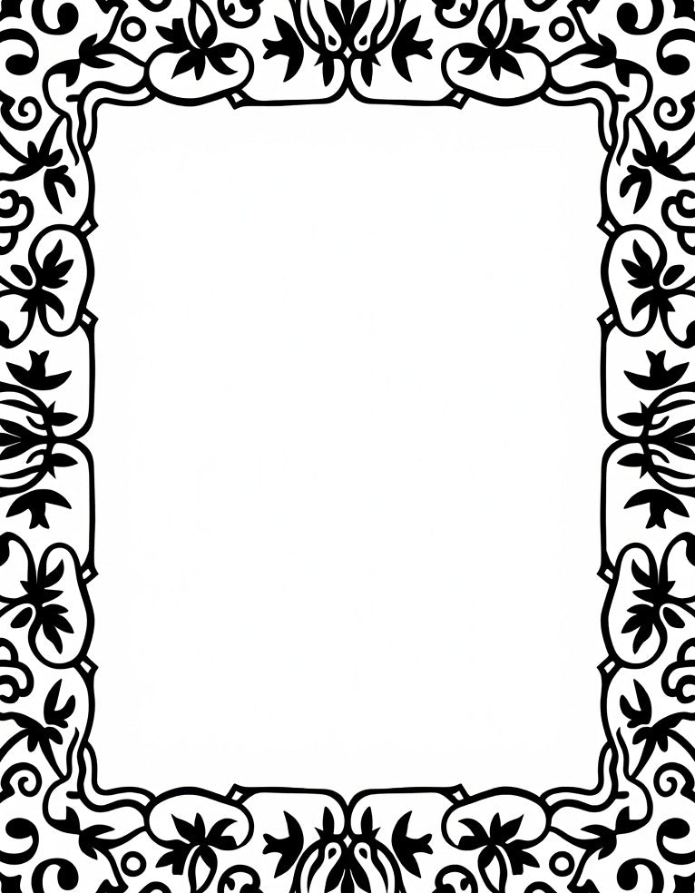 Ornate Black Floral Border Design Rug