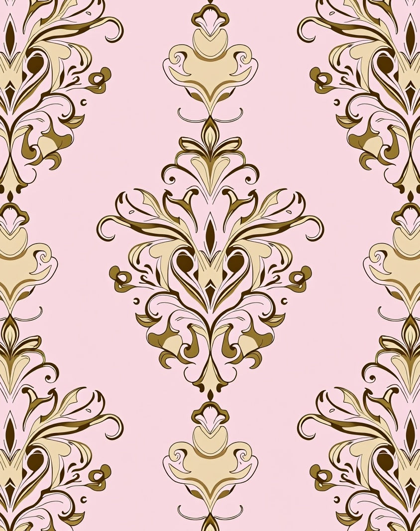 Elegant Gold Floral Damask Pattern Rug