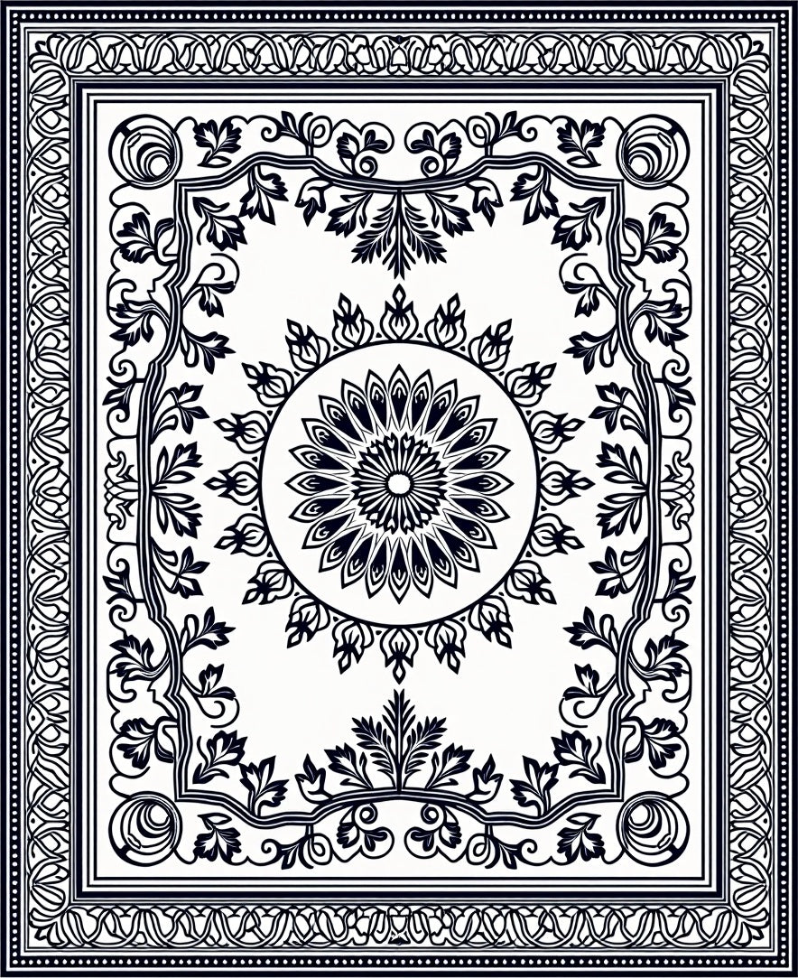 Classic Floral Medallion Border Design Rug