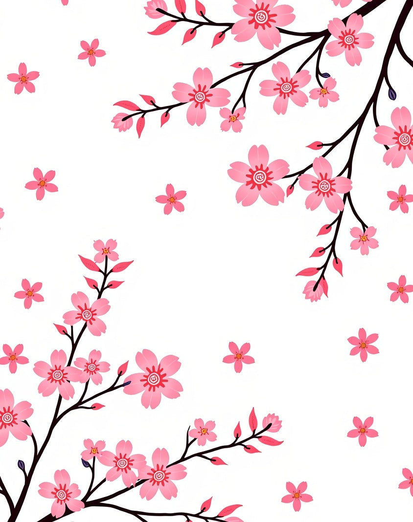 Pink Cherry Blossom Branch Pattern Rug
