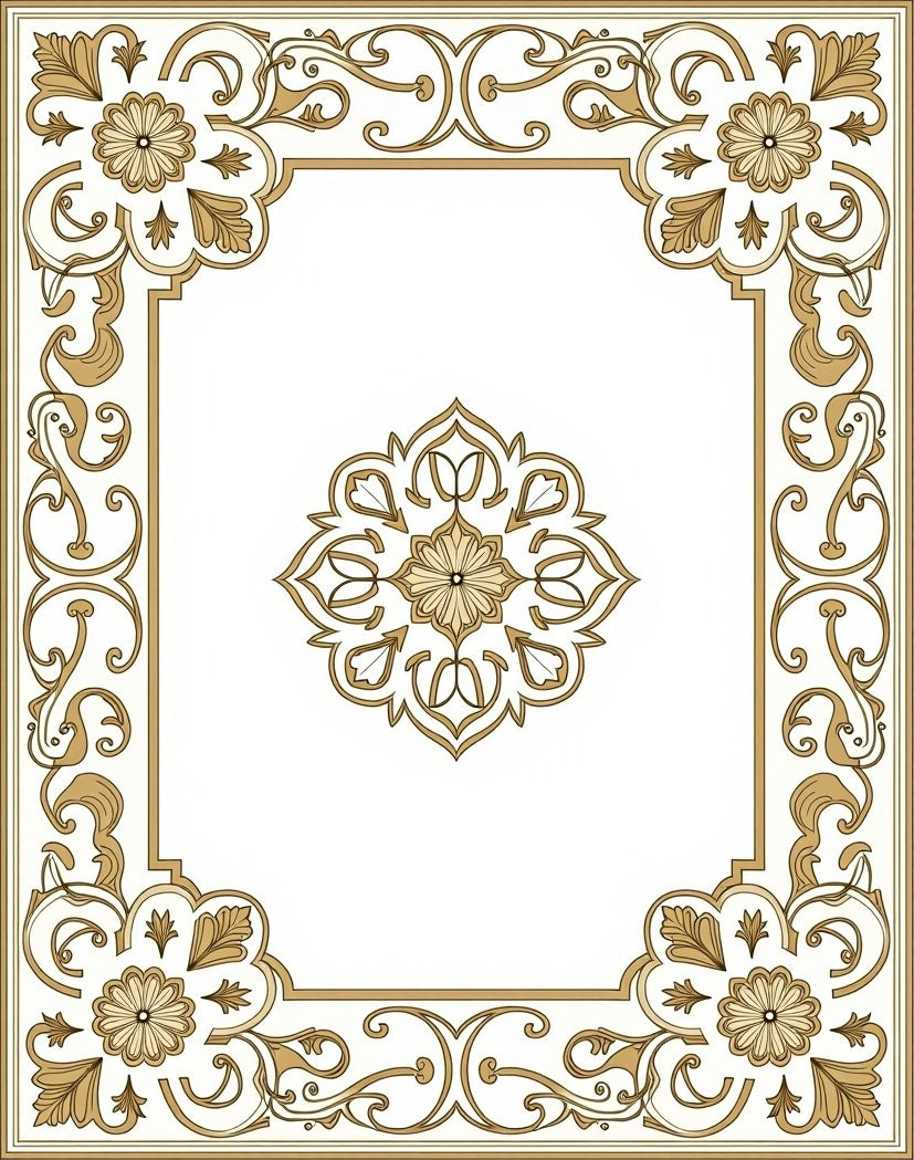 Gold Floral Vintage Border Rug