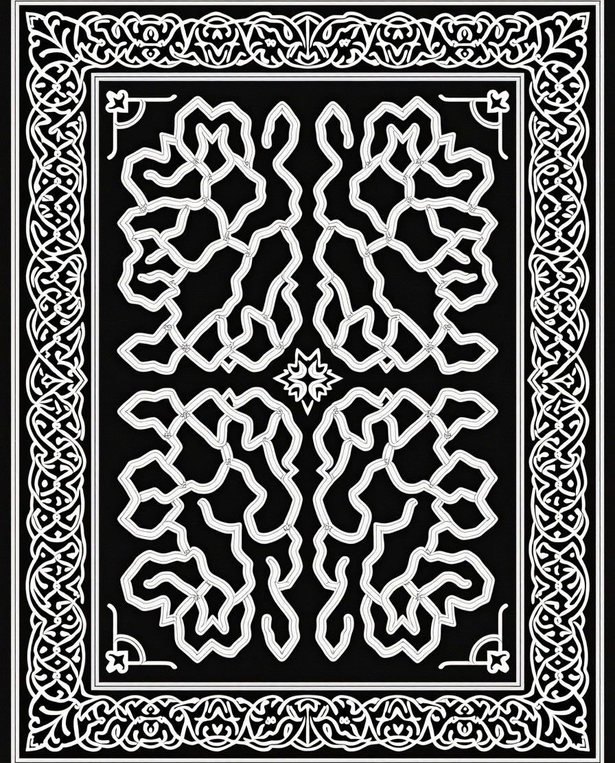 Classic Black White Interlocking Knit Pattern Rug
