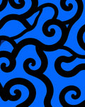 Bold Black Swirls On Bright Blue Rug