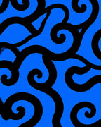 Bold Black Swirls On Bright Blue Rug