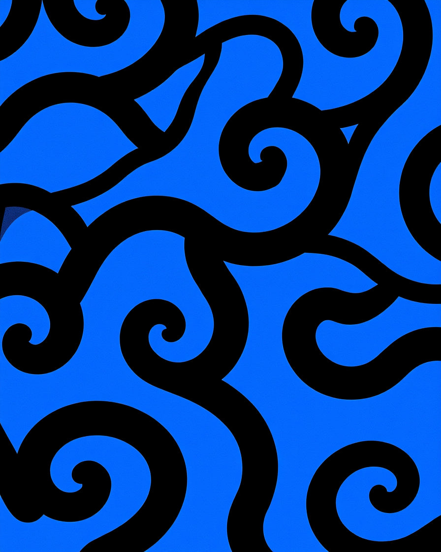Bold Black Swirls On Bright Blue Rug