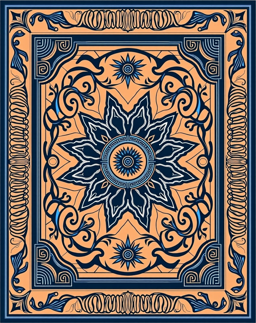 Intricate Floral Medallion Border Rug