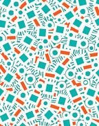Teal Orange Abstract Geometric Collage Rug
