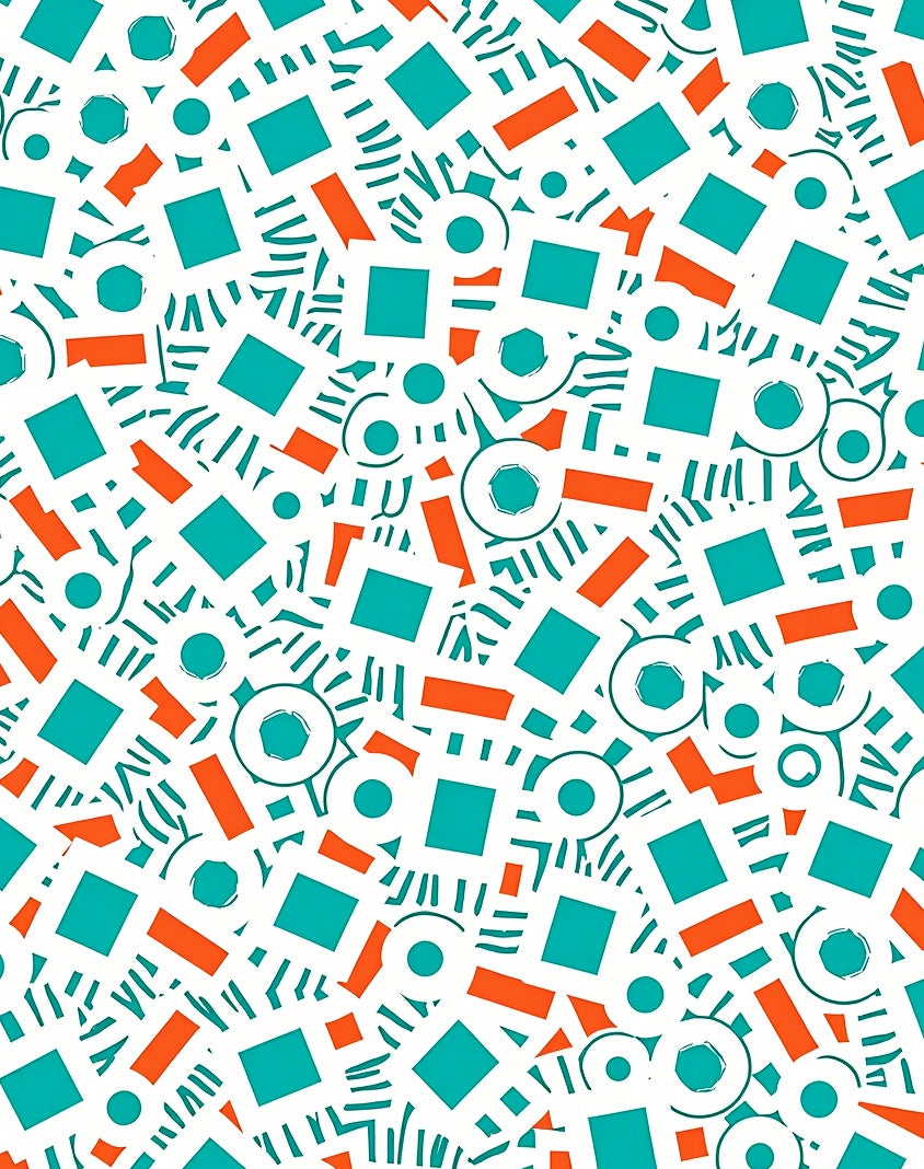 Teal Orange Abstract Geometric Collage Rug