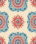 Red Blue Ornamental Mandala Pattern Rug