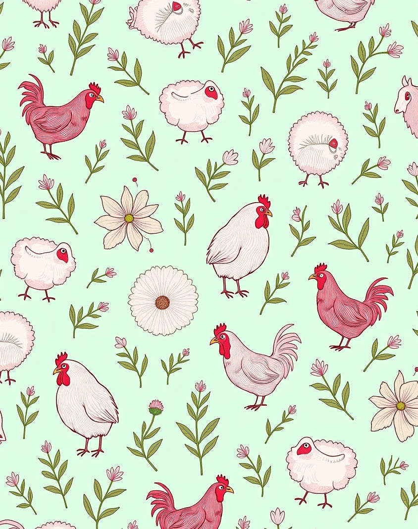 Farmhouse Chicken Floral Pastel Design Rug
