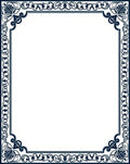 Dark Blue Floral Scroll Border Design Rug