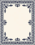 Ornate Dark Navy Floral Border Design Rug