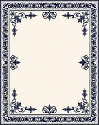 Ornate Dark Navy Floral Border Design Rug
