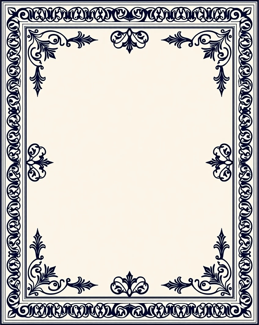 Ornate Dark Navy Floral Border Design Rug