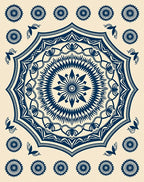 Classic Dark Blue Floral Starburst Rug