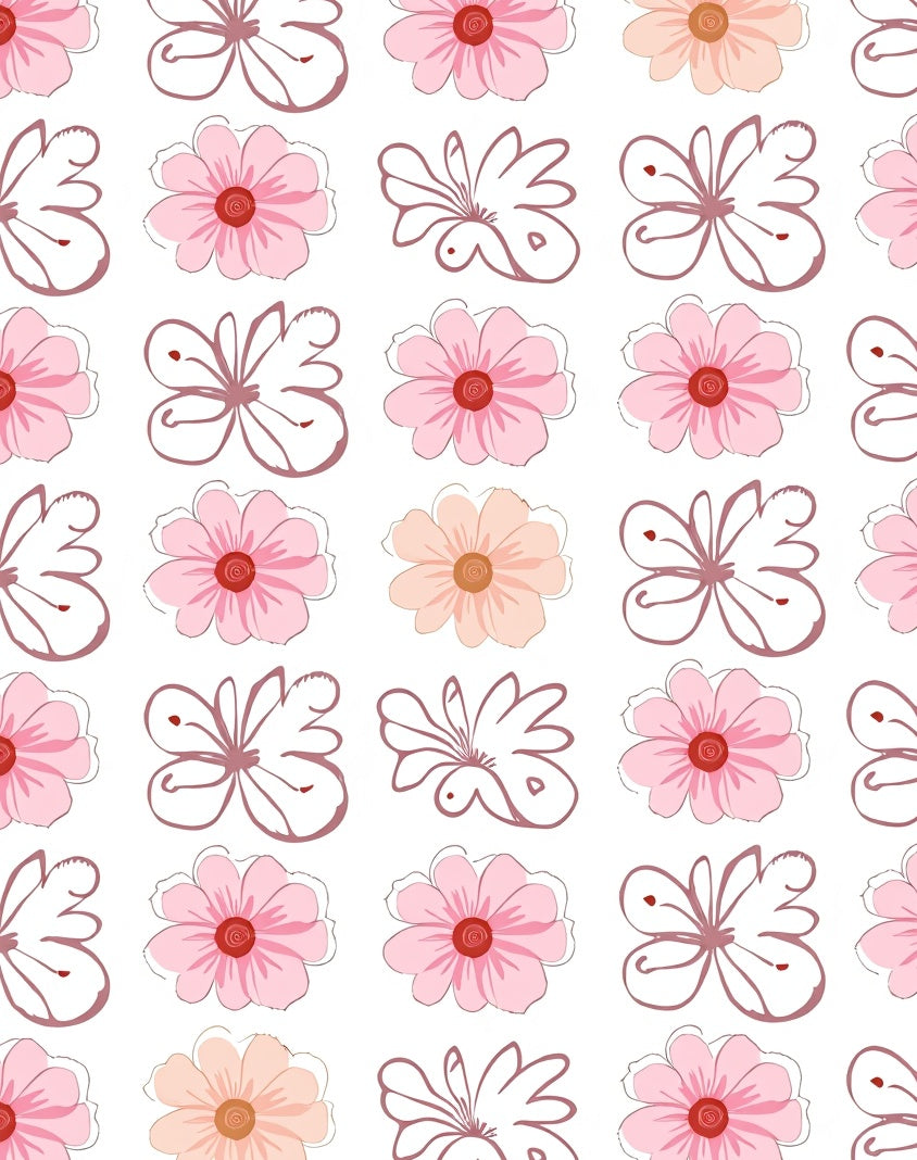 Blush Pink Floral Sketch Pattern Rug