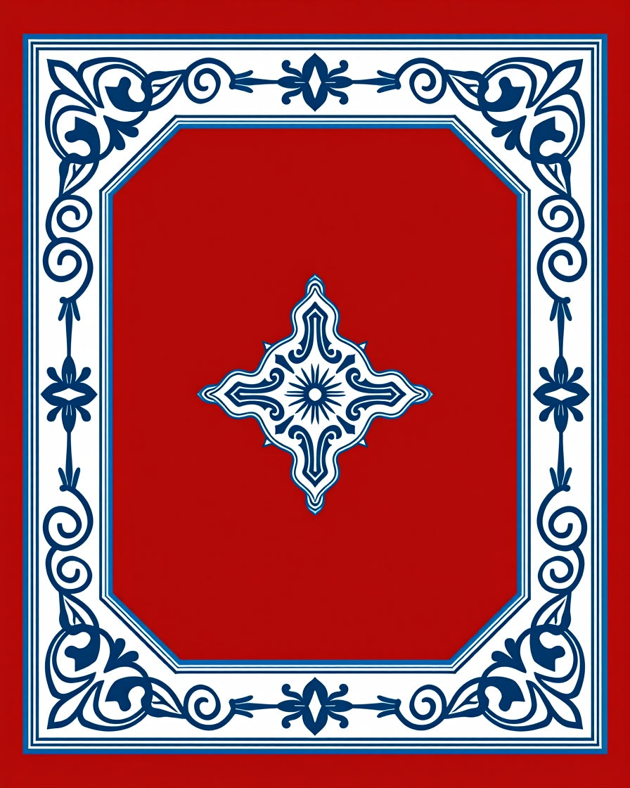 Red Indigo Floral Intricate Border Rug