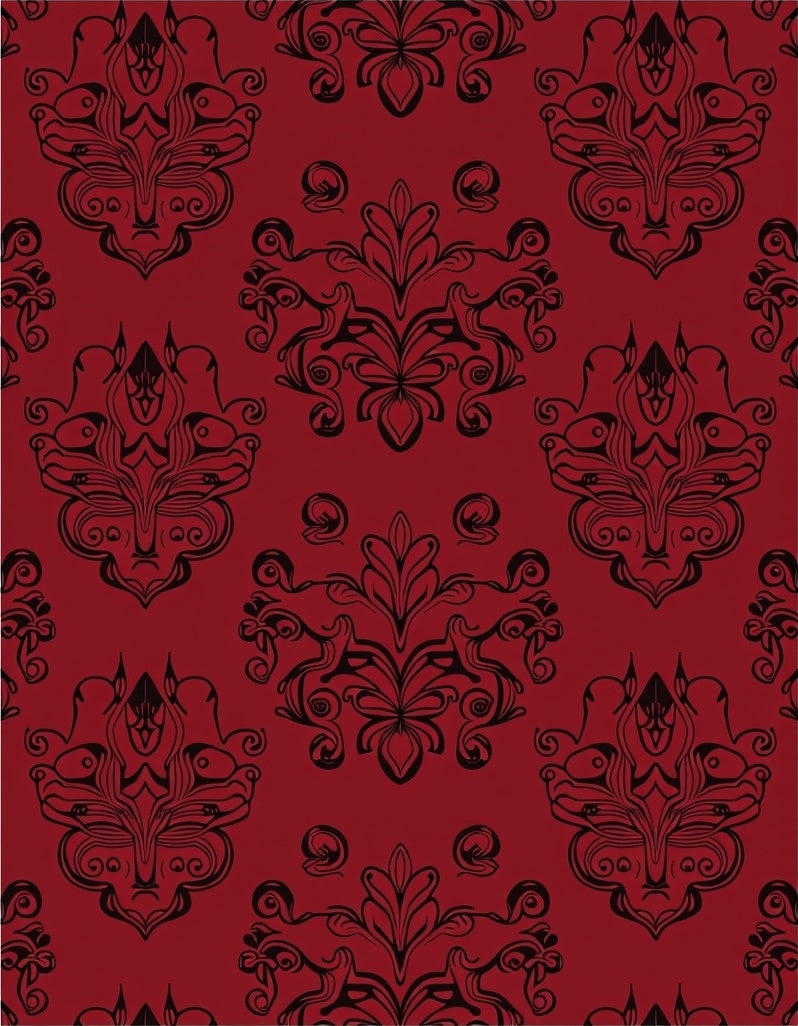 Dark Red Black Ornate Pattern Rug