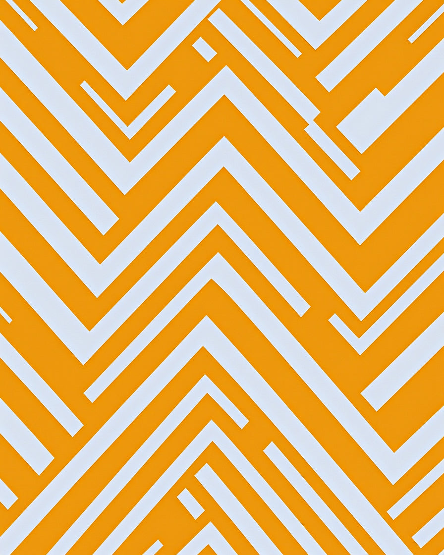 Modern Geometric Orange and White Zigzag Rug