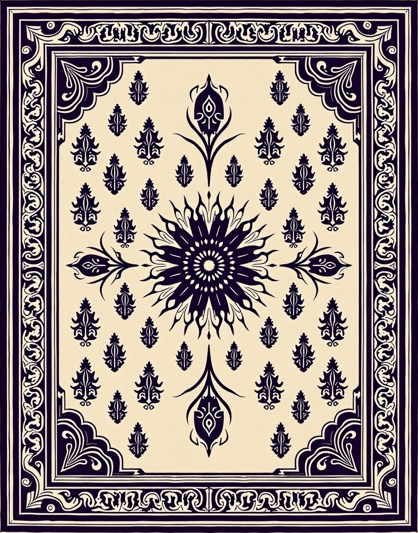 Dark Floral Medallion Border Design Rug
