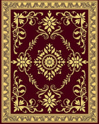 Elegant Floral Patterned Burgundy Rug