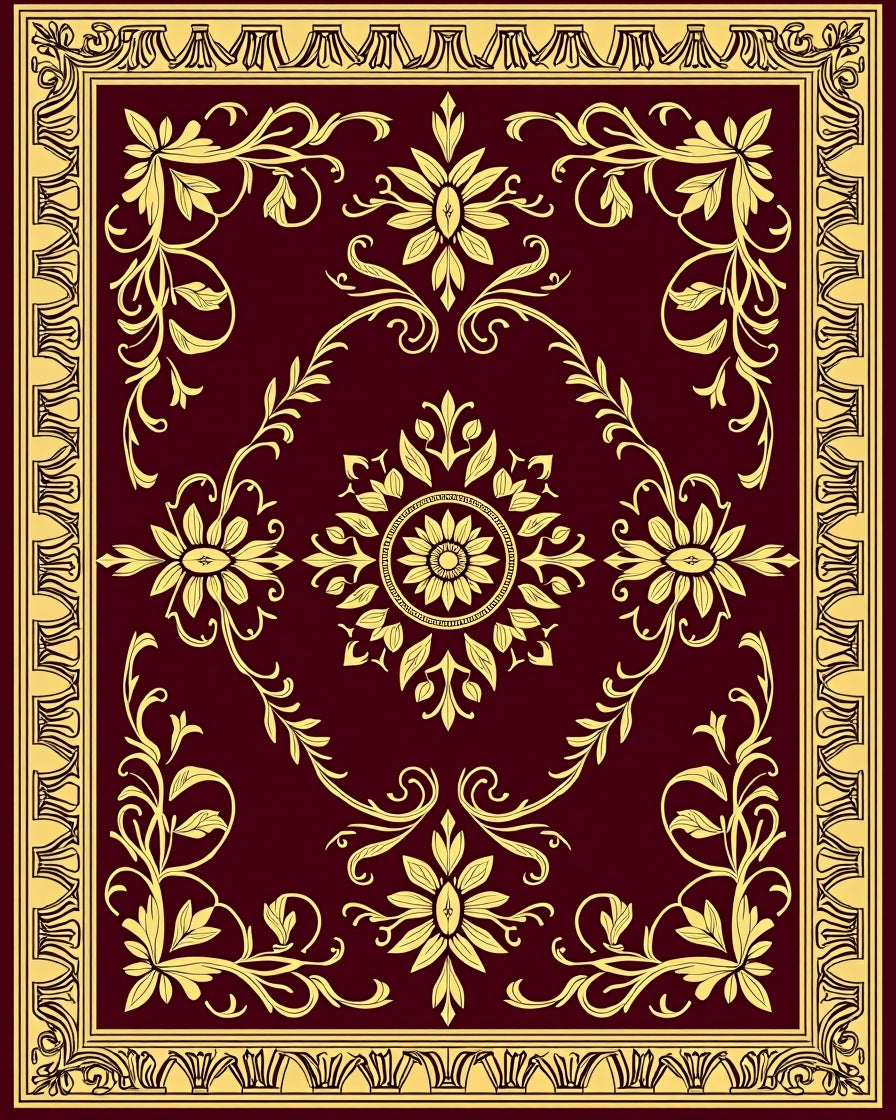 Elegant Floral Patterned Burgundy Rug