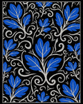 Elegant Blue Leaf Scroll Pattern Rug