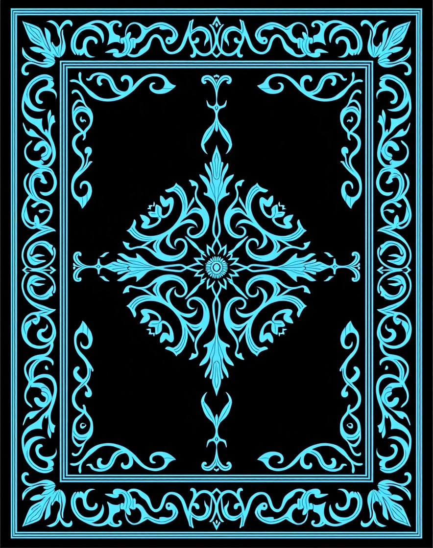 Elegant Cyan Floral Border Design Rug