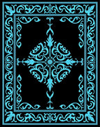 Elegant Cyan Floral Border Design Rug