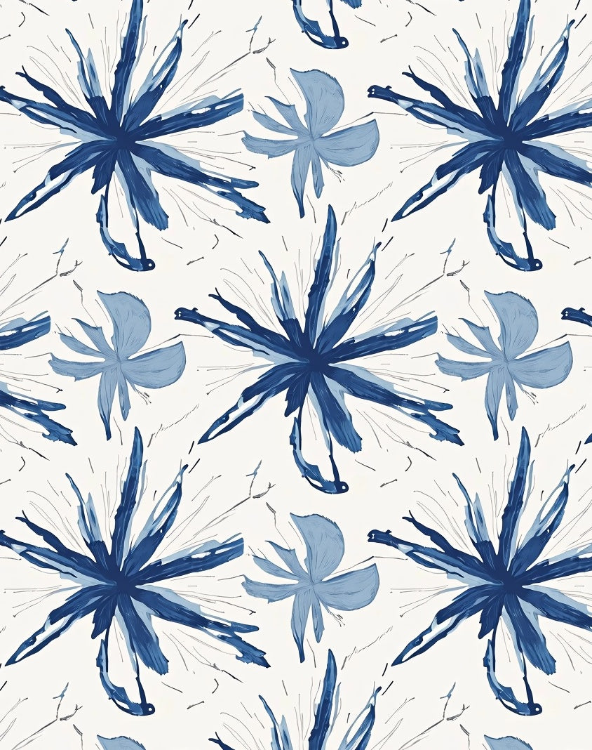 Abstract Blue Explosive Floral Pattern Rug