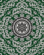 Intricate Mandala Green White Pattern Rug