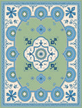 Ornate Floral Blue Cream Green Rug