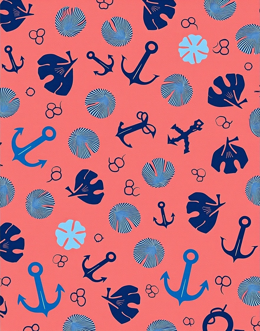Nautical Anchor Leaf Circles Design Rug