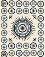 Grey Black Floral Round Pattern Rug