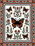 Bold Orange Green Butterfly Pattern Rug