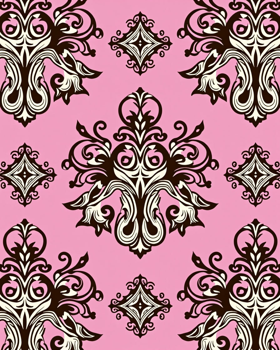 Elegant Damask Floral Pattern With Pink Background Rug