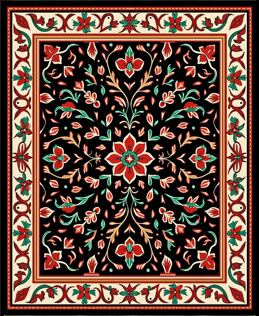 Intricate Floral Medallion Vine Pattern Rug